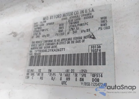 2000 Ford F-150 Lariat/Xl/Xlt from USA, damaged, VIN 1FTRX08L3YKA26271